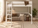 Lit mezzanine SOHO 2 places 140x190 blanc avec coin salon sous le couchage – vue de face