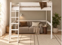 Lit mezzanine SOHO 2 places 140x190 blanc avec coin salon sous le couchage – vue de face