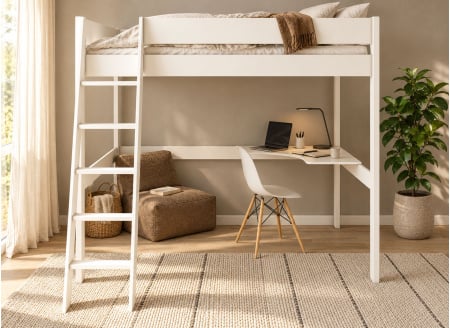 SOHO Double Loft Bed with Corner Desk - White