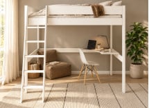 Lit mezzanine SOHO 2 places 140x190 blanc avec bureau et coin lecture – vue de face