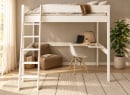 Lit mezzanine SOHO 2 places 140x190 blanc avec bureau et coin lecture – vue de face