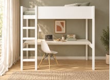 Lit mezzanine JUNE 90x200 blanc avec bureau droit – vue de face