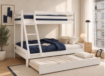 Lit superposé GABY 3 places blanc avec lit gigogne URBAN ouvert – quatrième couchage