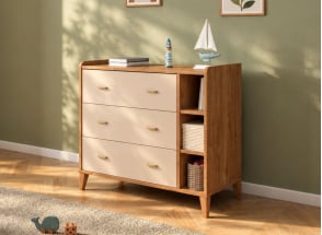 Commode 3 tiroirs et niches ANTON - Bois /Sable