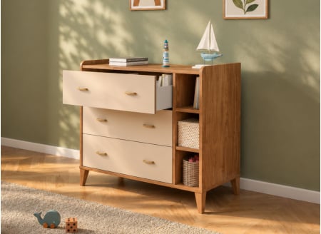 Commode 3 tiroirs et niches ANTON - Bois /Sable 2