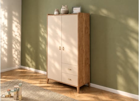 Armoire 2 portes 2 tiroirs ANTON - Bois/Sable 1