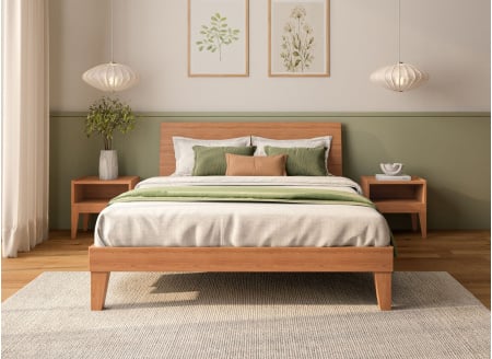 Solid wood bed with full headboard 160x200 ACHILLE - Beech