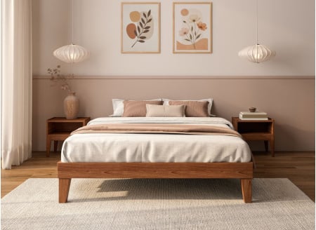 Lit en bois massif 140x190 ACHILLE - Noyer 1