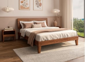Letto con testiera piena in legno massello 140x190 ACHILLE - Noce