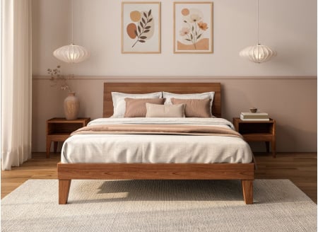 Solid wood bed with full headboard 140x190 ACHILLE - Walnut