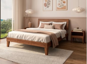 Solid wood bed 160x200 with full headboard ACHILLE - Walnut