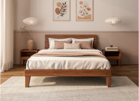 Letto con testata trio in legno massello 160x200 ACHILLE - Noce