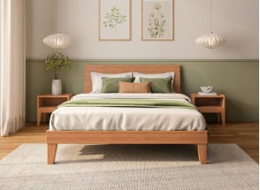 Letto con testiera piena 140x190 e comodini ACHILLE - Faggio