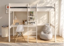 Lit mezzanine CALVI blanc avec bureau – vue de face