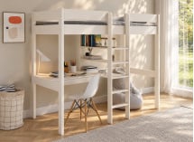 Lit mezzanine CALVI blanc avec bureau – vue en perspective