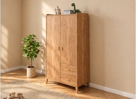 Armoire 2 portes 2 tiroirs ANTON - Bois 1