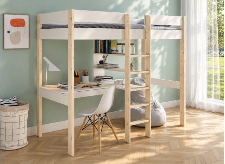 CALVI 90x200 loft bed with desk - White/Pine