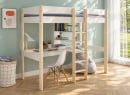 Lit mezzanine CALVI 90x200 blanc et bois – bureau, vue en perspective