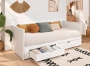 Lit banquette extensible MIHO blanc – tiroir de rangement ouvert