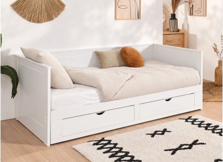 Lit banquette extensible MIHO blanc – banquette, vue en perspective