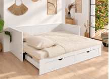 Lit banquette extensible MIHO blanc – lit double, vue en perspective