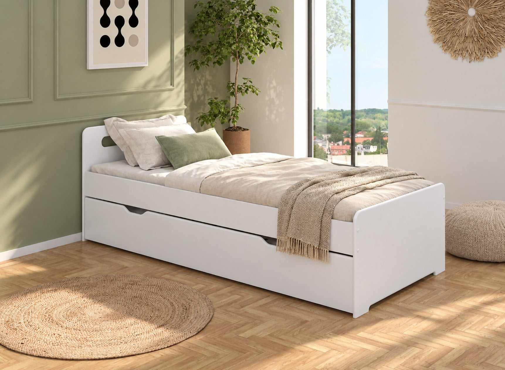 Lit gigogne LEVIS blanc – tiroir fermé