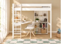 Lit mezzanine ARTHUS 90x190 blanc – bureau et bibliothèque, vue de face