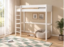 Lit mezzanine ARTHUS 90x190 blanc – sans bureau, vue en perspective
