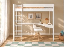 Lit mezzanine ARTHUS 90x190 blanc – bureau à droite, vue de face