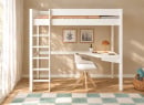 Lit mezzanine ARTHUS 90x190 blanc – bureau à droite, vue de face