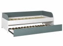 Lit banquette gigogne MANLY blanc et gris-vert – sans matelas, tiroir ouvert