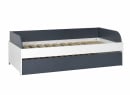 Lit banquette gigogne MANLY blanc et bleu marine – sans matelas, tiroir fermé