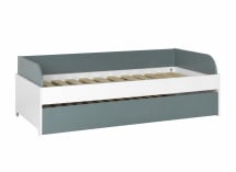 Lit banquette gigogne MANLY blanc et gris-vert – sans matelas, tiroir fermé