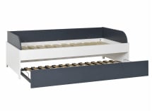 Lit banquette gigogne MANLY blanc et bleu marine – sans matelas, tiroir ouvert