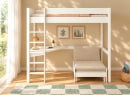 Lit mezzanine ARTHUS 90x190 blanc – bureau et fauteuil beige fermé