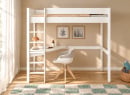 Lit mezzanine ARTHUS 90x190 blanc – bureau à gauche, vue de face