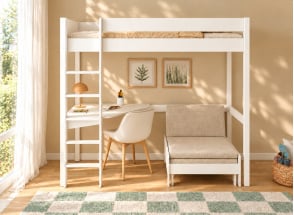 Hoogslaper met bureau 90x190 en converteerbare fauteuil ARTHUS - Wit