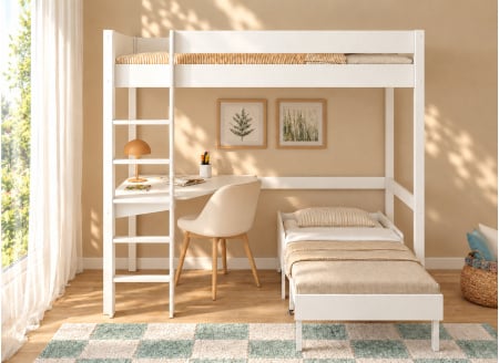 Letto a soppalco con scrivania 90x190 e poltrona convertibile ARTHUS - Bianco