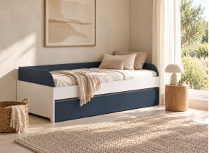 Uitschuifbaar bankbed 90x190 MANLY - Wit/Blauw