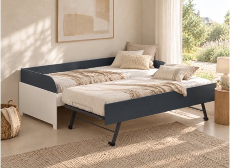 Uitschuifbaar bankbed 90x190 MANLY - Wit/Blauw