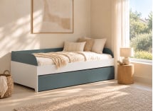 Lit banquette gigogne MANLY blanc et gris-vert – tiroir fermé