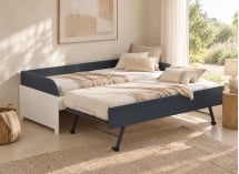 Lit banquette gigogne MANLY blanc et bleu marine – couchage relevé