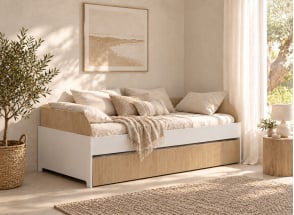 Cama nido sofá 90x190 MANLY - Blanco/Roble