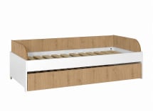 Lit banquette gigogne MANLY blanc et chêne – sans matelas, tiroir fermé