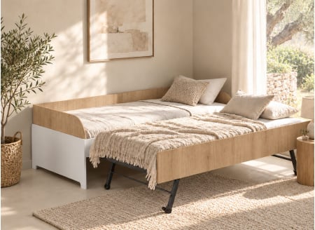 Cama nido sofá 90x190 MANLY - Blanco/Roble