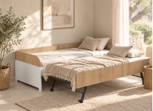 Lit banquette gigogne MANLY blanc et chêne – couchage relevé