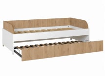 Lit banquette gigogne MANLY blanc et chêne – sans matelas, tiroir ouvert
