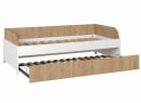 Lit banquette gigogne MANLY blanc et chêne – sans matelas, tiroir ouvert