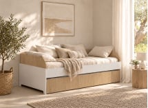 Lit banquette gigogne MANLY blanc et chêne – tiroir fermé