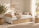 Lit banquette gigogne MANLY blanc et chêne – tiroir fermé